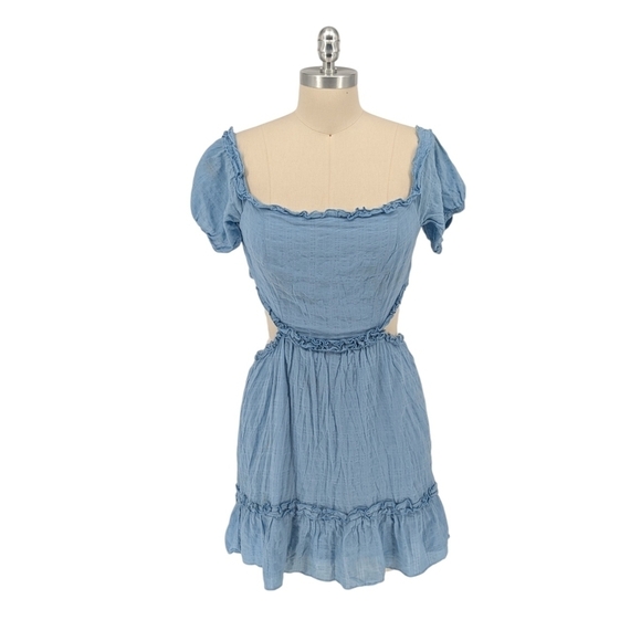 City Triangle Off Shoulder Mini Sundress Blue L summer cottagecore bohemian - Picture 1 of 7